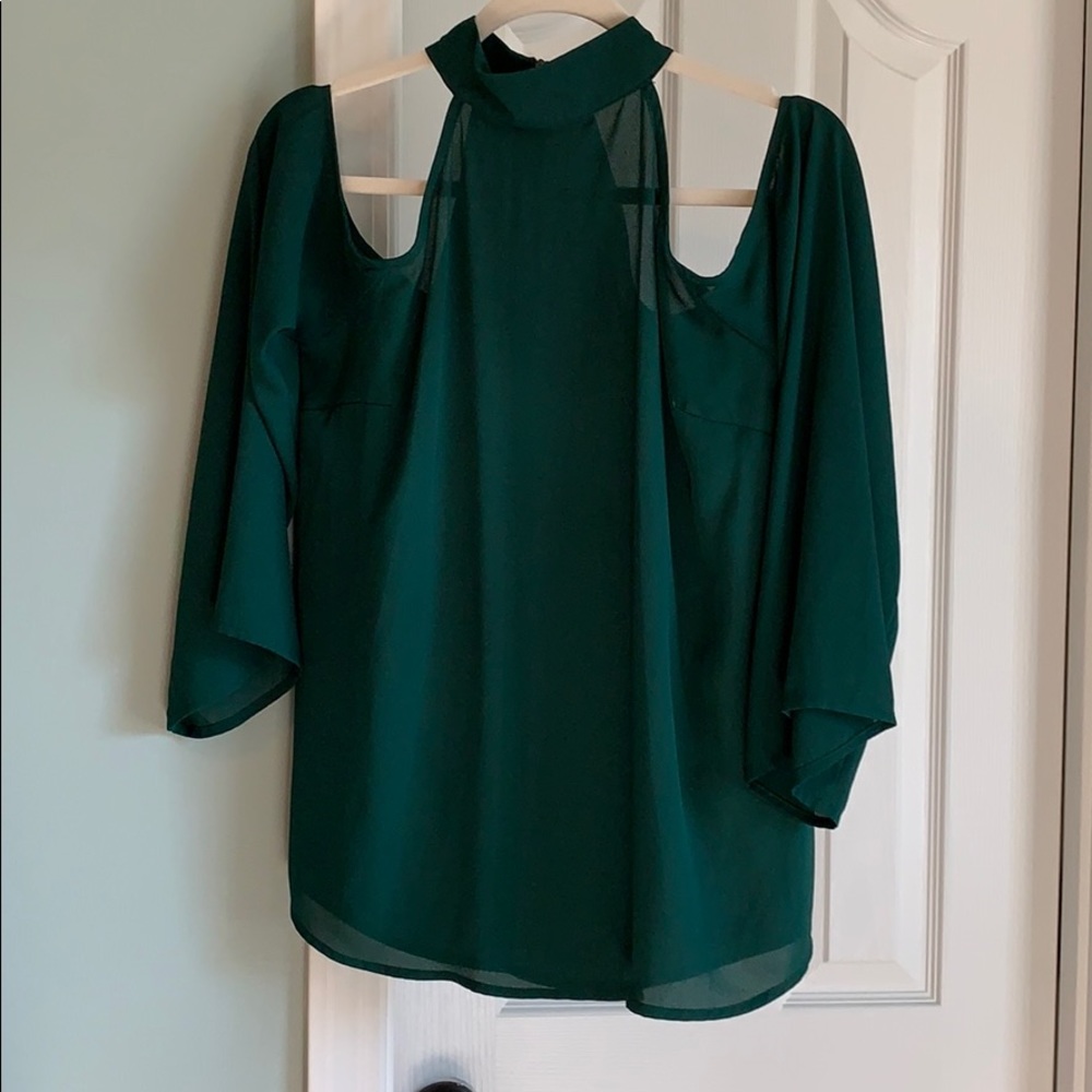 Emerald green cold shoulder blouse